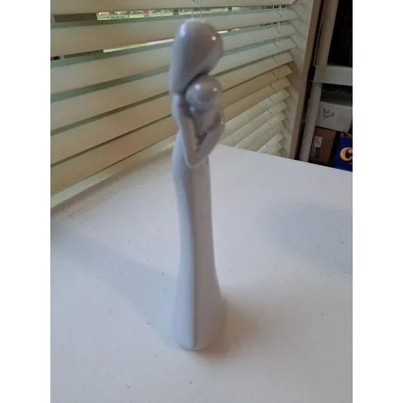 Mother Holding Baby Figurine 9” Blue Ceramic Unique Gift Shower Nursery Decor - Picture 5 of 7